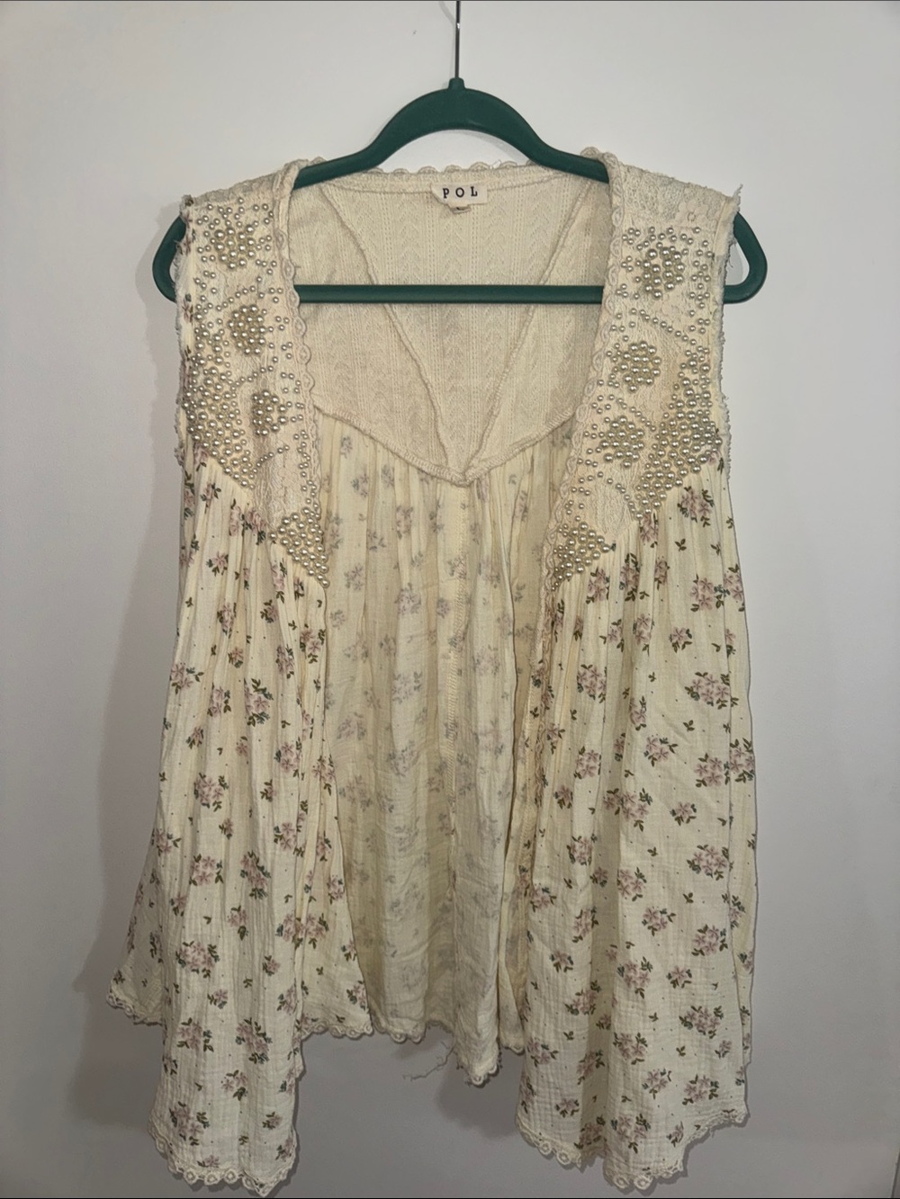 POL Cream Floral Crochet-Trim Sleeveless Camisole
